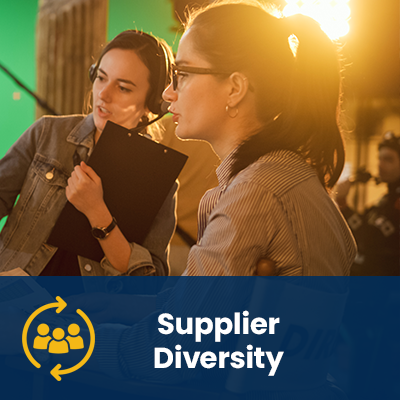 supplier diversity two women looking at video monitor film making